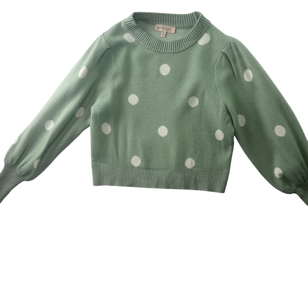 PHILOSOPHY Crewneck Polka Dot Balloon Sleeve Green/White Sweater - Size S - Picture 3 of 6